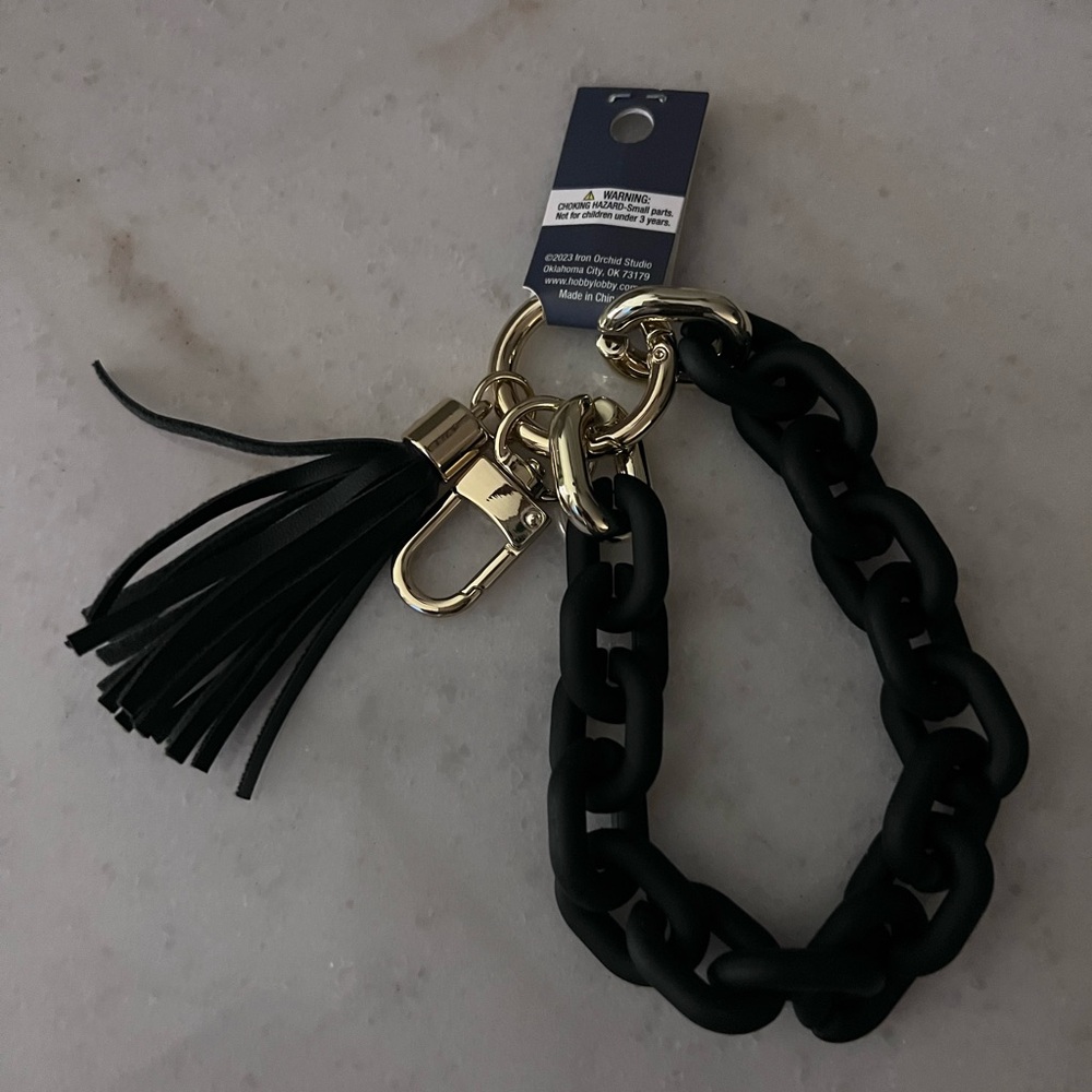 Black Chain Tassel Keychain with Gold Hardware - Picture 6 of 7